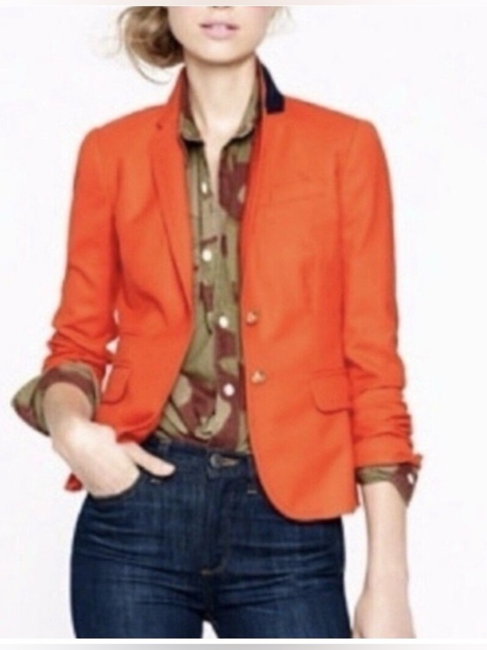 J. Crew Bright Orange schoolboy Blazer Two buttons 100%linen